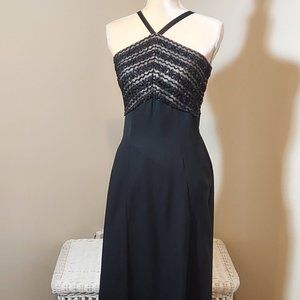 Vintage DE-LARU Halter Sequins Top With Empire Waist Long Gown